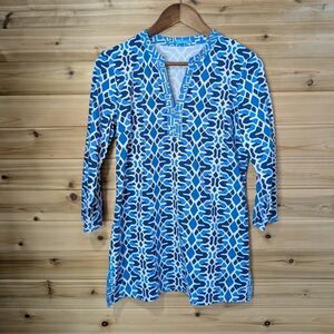 J. McLaughlin Top Womens Small Blue Patterned Resortwear Beach Travel Tunic
